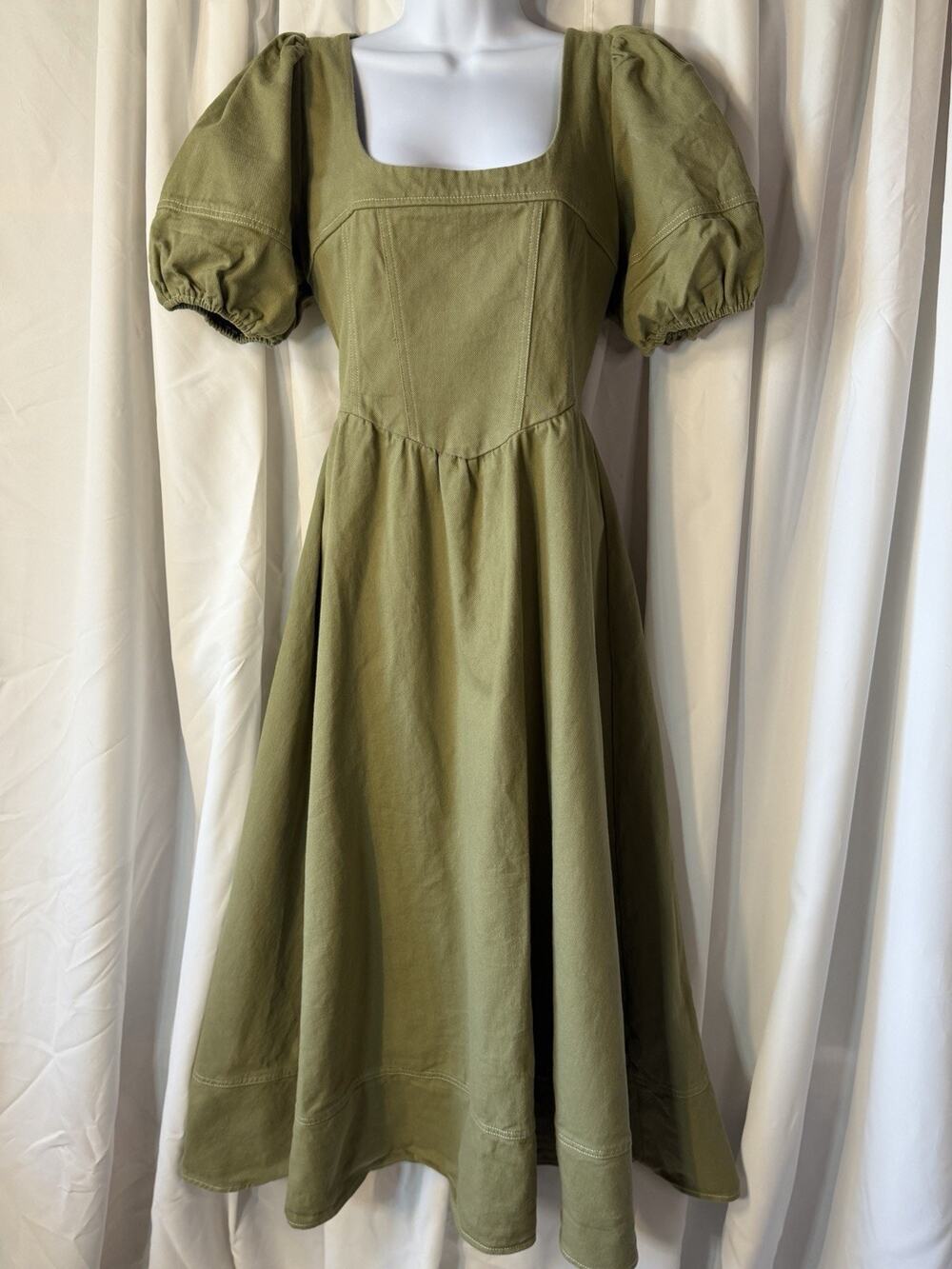 Anthropologie Moon River Olive Green Milkmaid Corset Midi Dress Size L